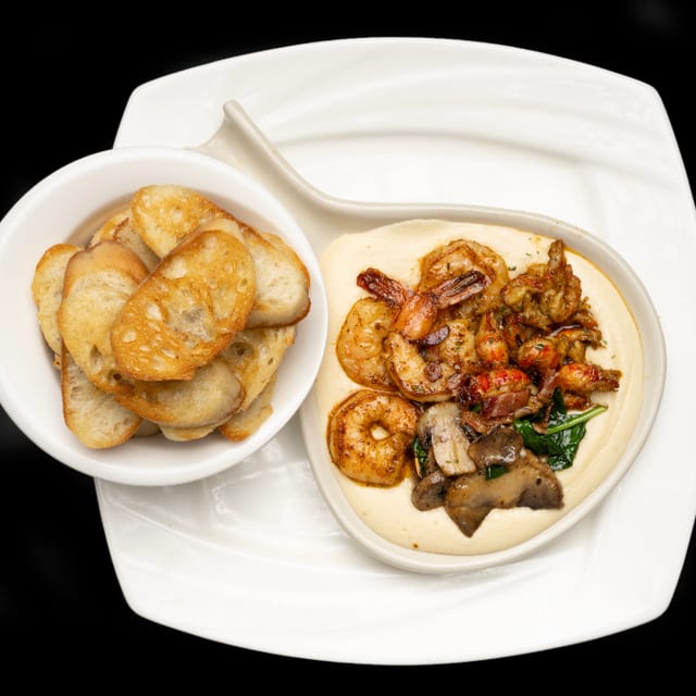 Shrimp & Crawfish Fondeaux with Toasted Butter Bread.
